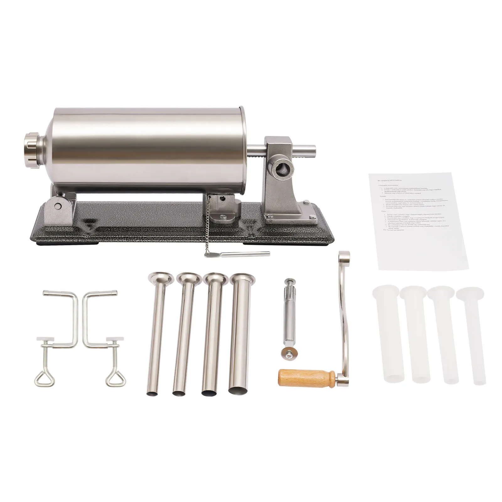 

4L Stainless Steel Homemade Manual Sausage Maker Horizontal Meat Filling Kitchen Machine Packed 8 Stuffing Tubes For Home Use