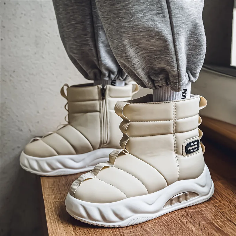 Fashion Beige Snow Boots Men Outdoor Plush Warm Men's Winter Boots Comfort Zip Platform Boots Man Quilted Boots botas de nieve