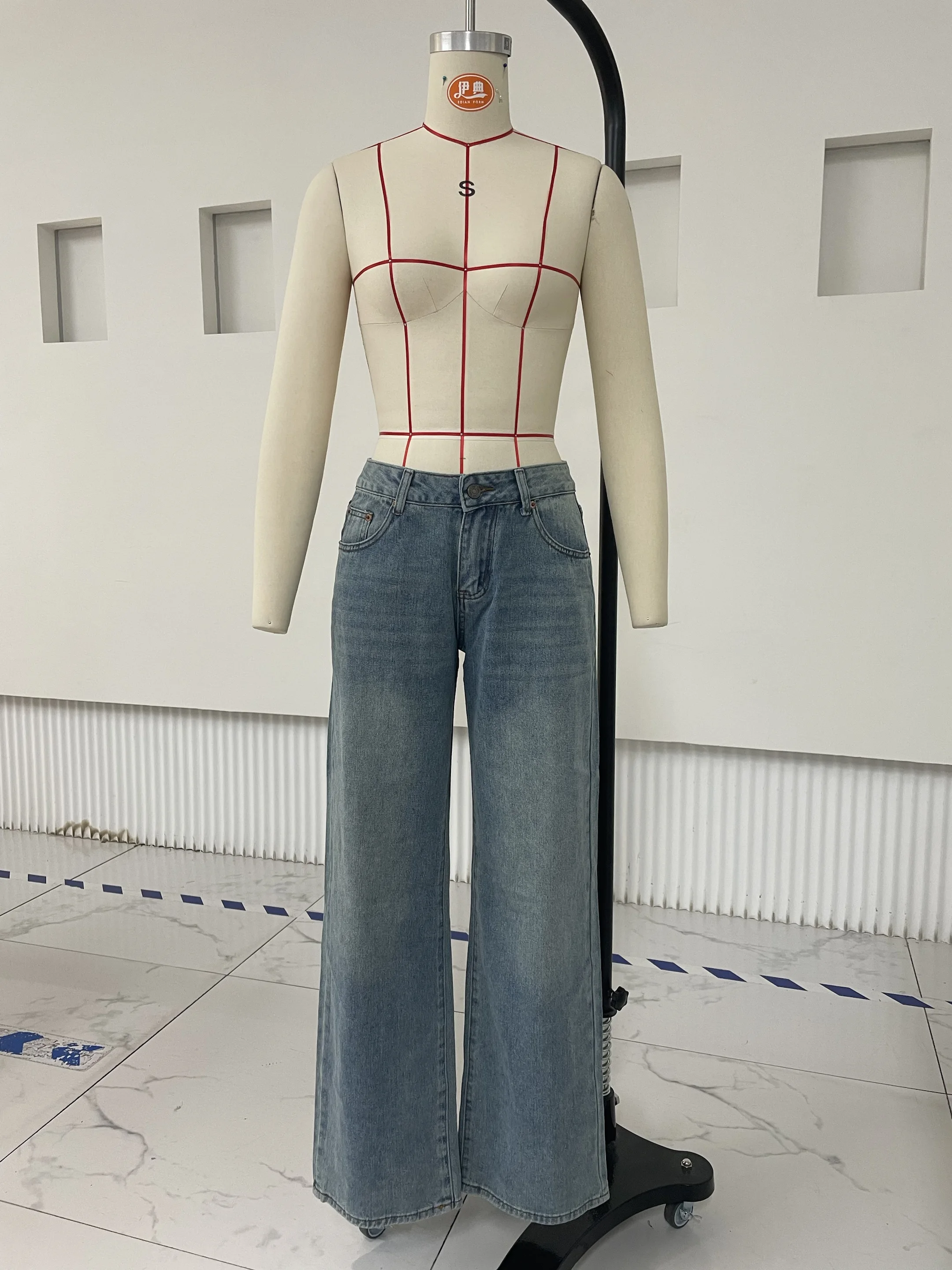 Pantaloni casual da donna a gamba larga dritti Jeans larghi Bottone con cerniera Pantaloni hippie grunge Abiti estetici Vintage Streetwear
