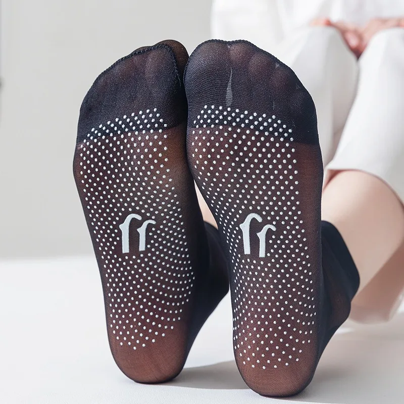 Soft Nylon Silk Ankle Sock Spring Summer Non-Slip Transparent Thin Bottom Splice Ladies Breathable Stocking Women Short Sox