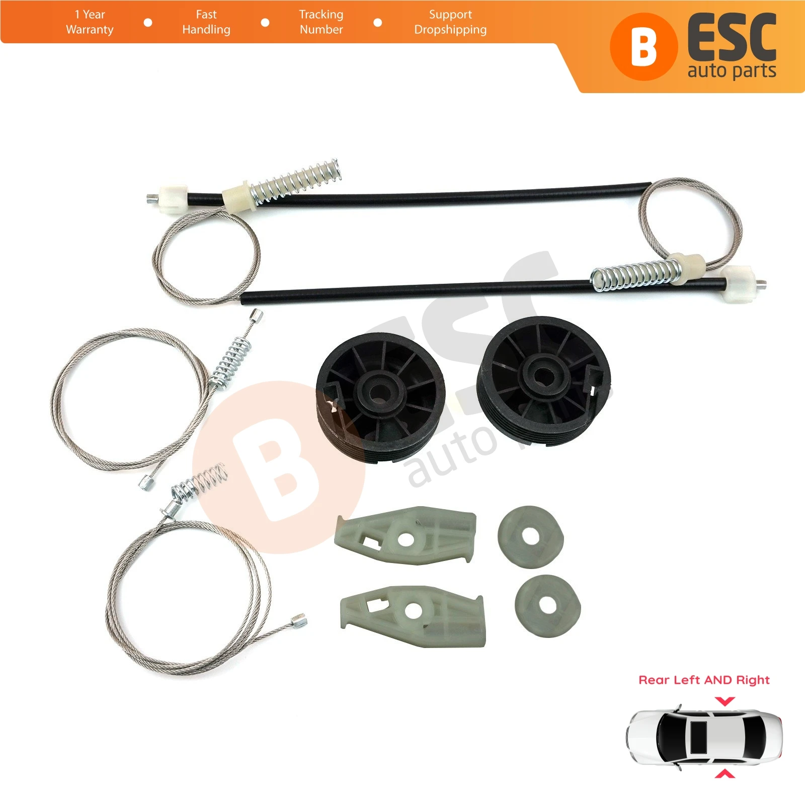 EWR912+EWR913 Window Regulator Repair Kit Rear Left Right for Peugeot 206 CC 2D T16 2000-2008 2-Door Coupe Cabrio 922457 922458