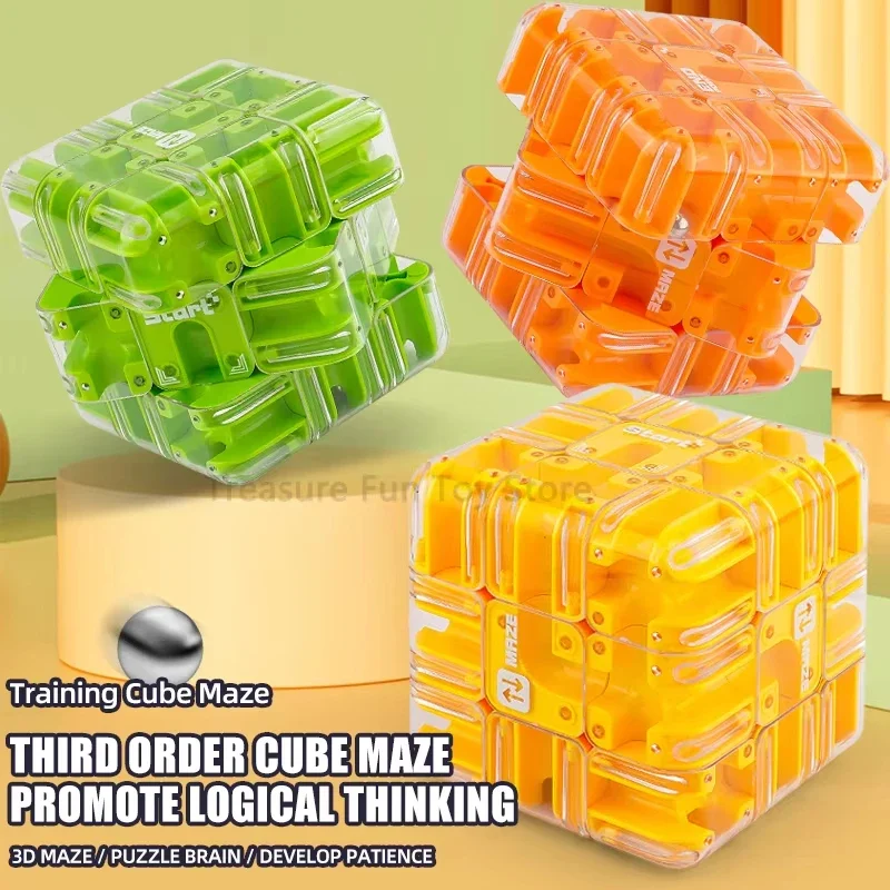 Cube de puzzle à boule roulante labyrinthe 3D, jouet de réflexion logique transparent, casse-tête éducatif, jeu anti-stress pour enfants et adultes