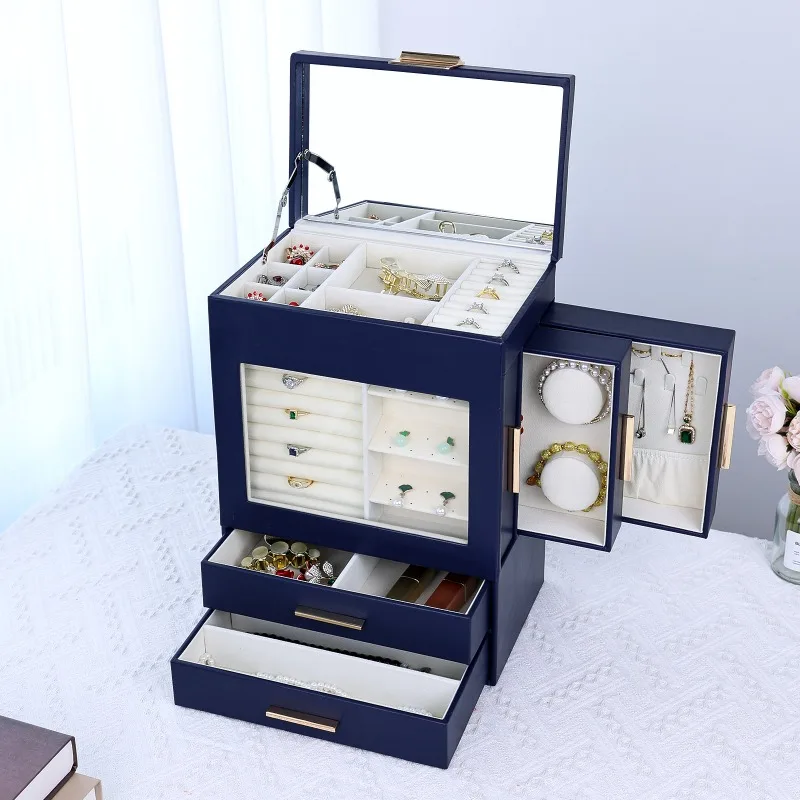 

Шкатулка для украшений из искусственной кожи, многофункциональная, вертикальная, для хранения ожерелий, браслетов, серег, для женщин