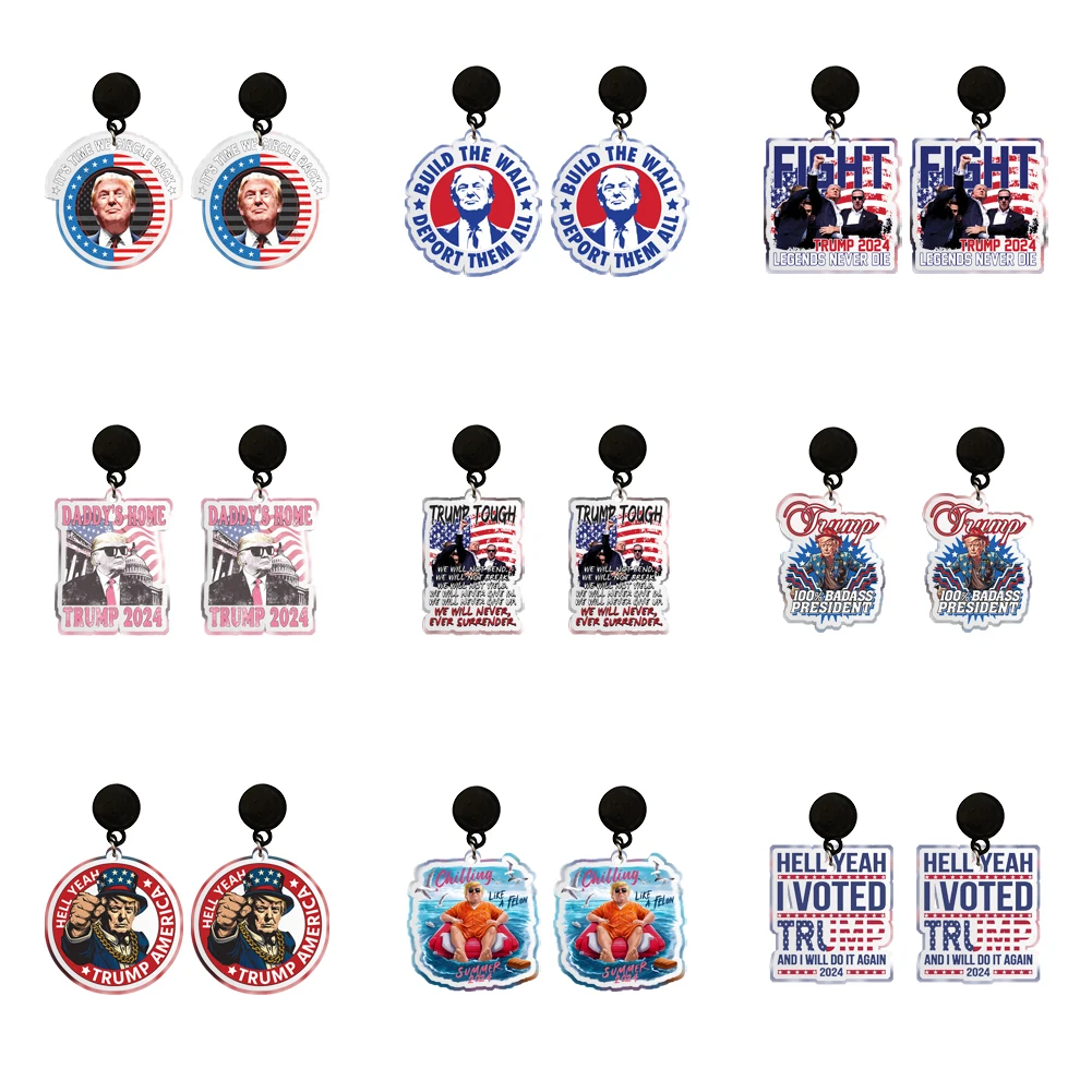 9 pairs/sets Earrings Trump American Transparent Acrylic Stud Earrings Dangle Earrings For Girls Gift Jewelry Accessories