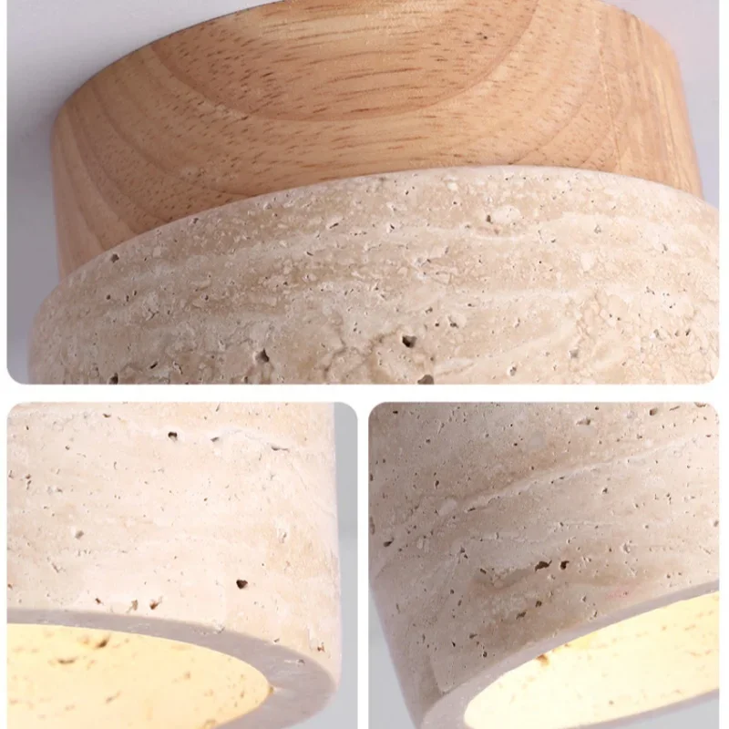 Wabi-sabi Yellow Travertine LED Ceiling Lamps Medieval Neutral Stone Ceiling Light Aisle Entrance Home Restaurant Decor Lighting