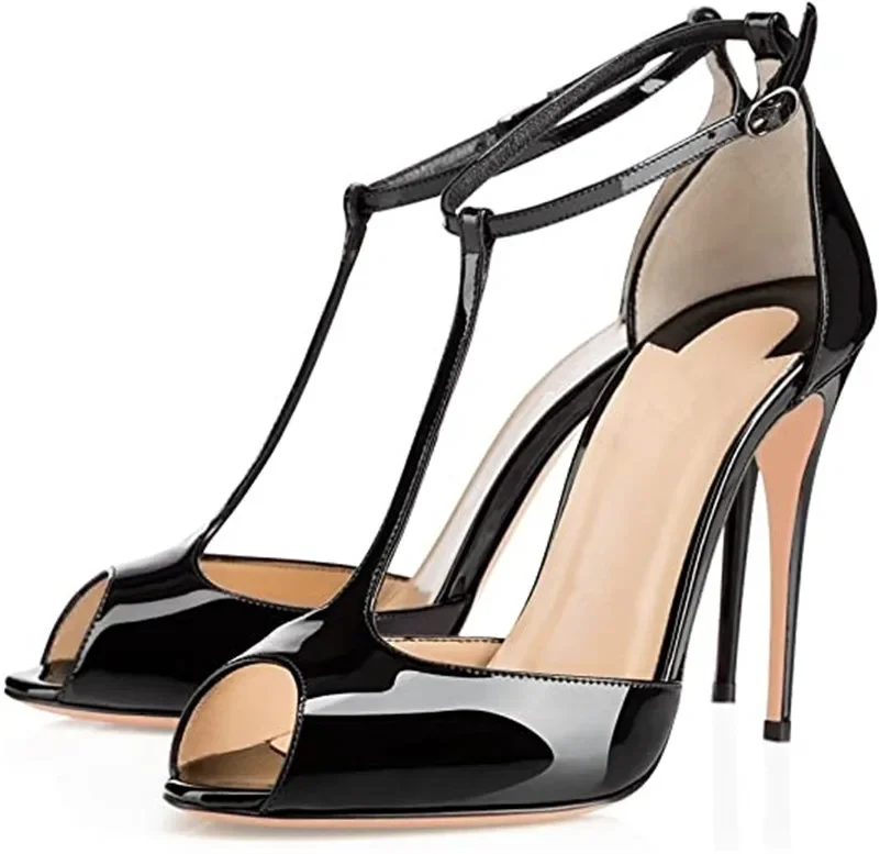 Women\'s Peep Toe T-Strap Sandals Ankle Strap Buckle Closure High Heel Dress Shoes White Heels Black Heels Pumps Women Shoes