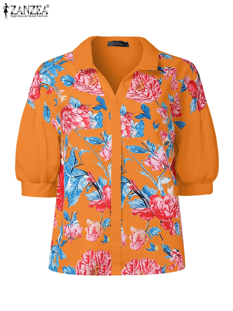 

ZANZEA Vintage Short Lantern Sleeve Flowers Shirts Women Summer Blouses Bohemain Fashion Holiday Tunic Tops Button Blusas 2025