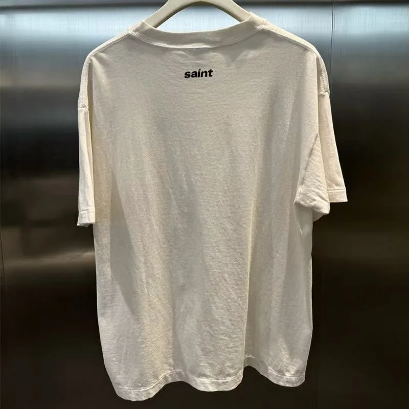 Streetwear Loose Fashionable Colorful Letter Print T-Shirt Saint Cement White Men Women Cotton Premium Quality Tops T Shirt