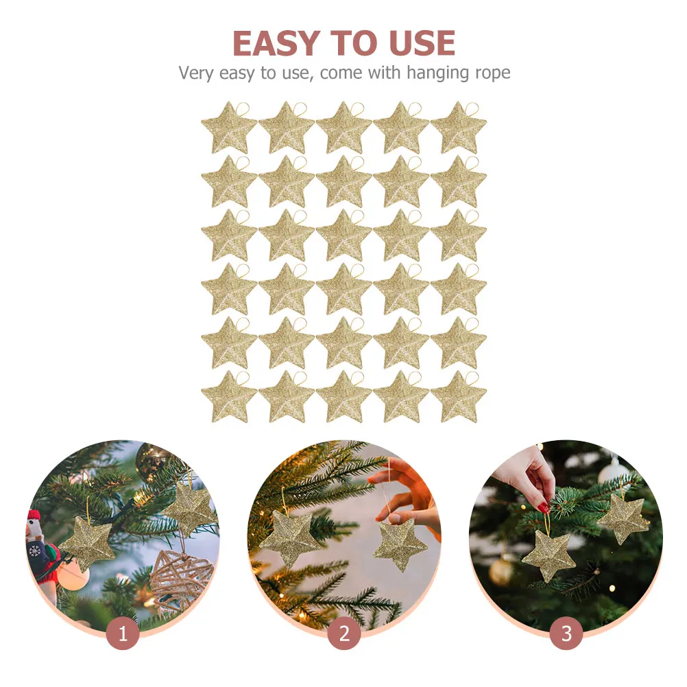 

30 Pcs Christmas Decorations Indoor Hanging Glitter Star Ornaments Iron Five-pointed Golden Large