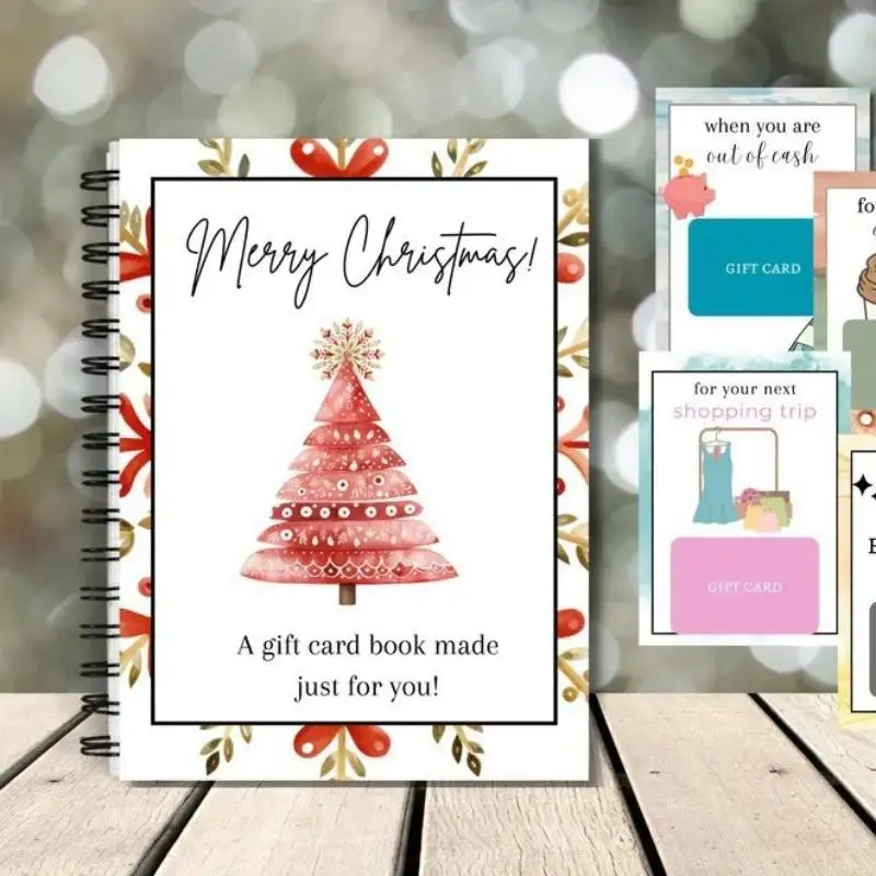 Spiral-Bound Christmas Gift Card Book Non-toxic Material Christmas Present for Teens Friends Holiday Gifting Use