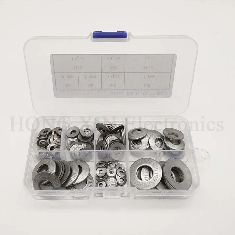 128Pcs M3 - M12 Stainless Steel Washers Metric 304 Stainless Steel Belleville Spring Disc Washer Assortment Set