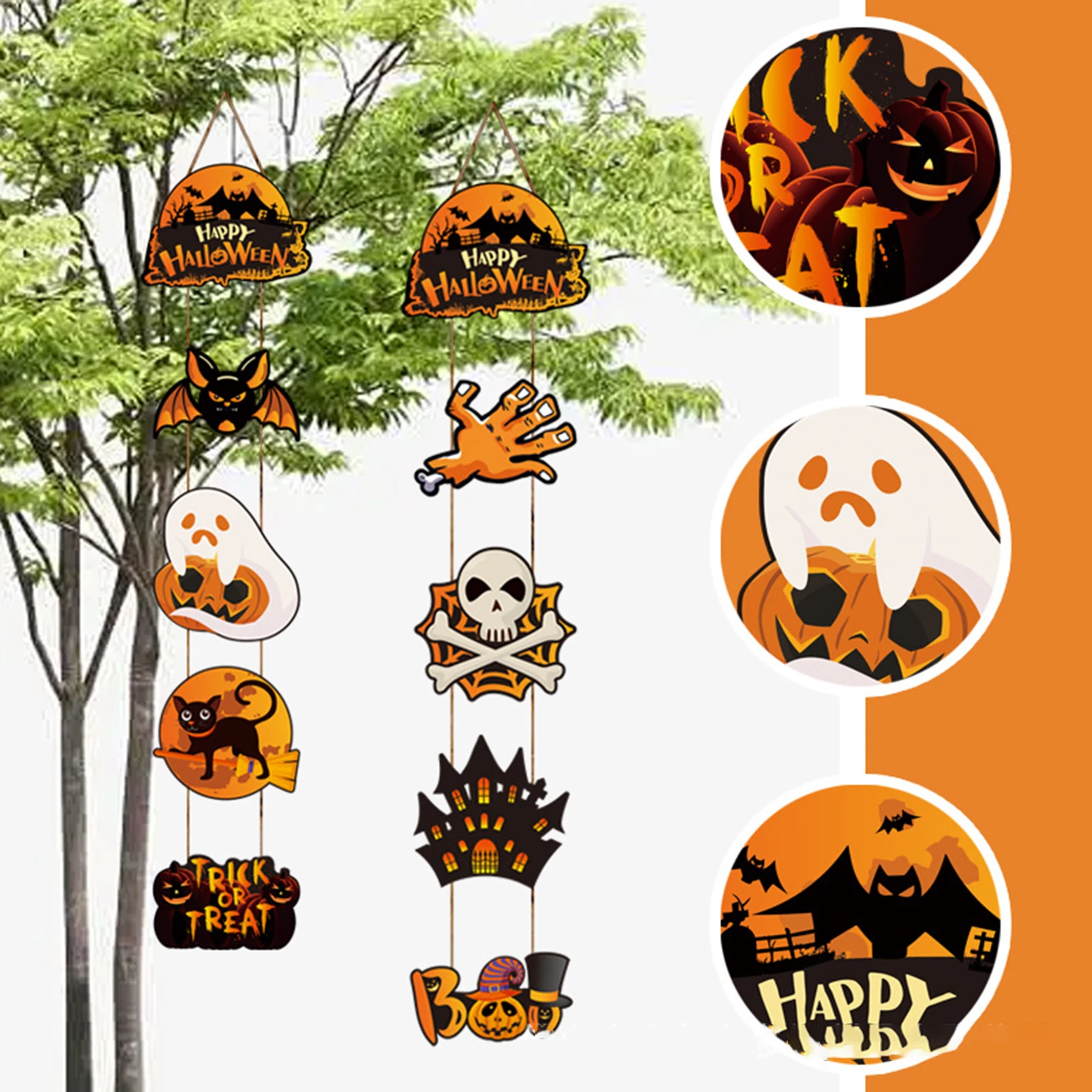 Halloween Dool Hanging Sign with Ghost Pumpkin Design Safe Material Suitable for Mysterious Atmosphere