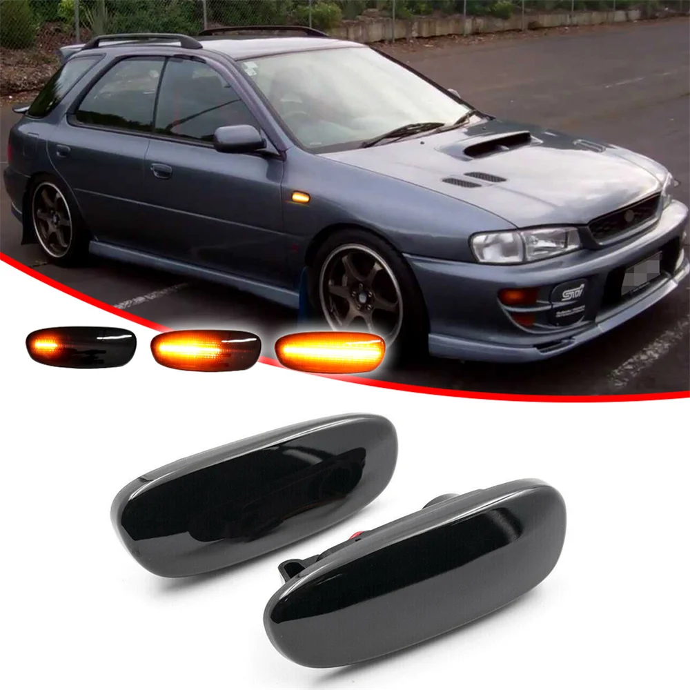 Amber Dynamic LED Car Front Bumper Side Marker Indicator Lights Turn Signal Lights Kit For Subaru Impreza GC GM GF 1993-2001 12V