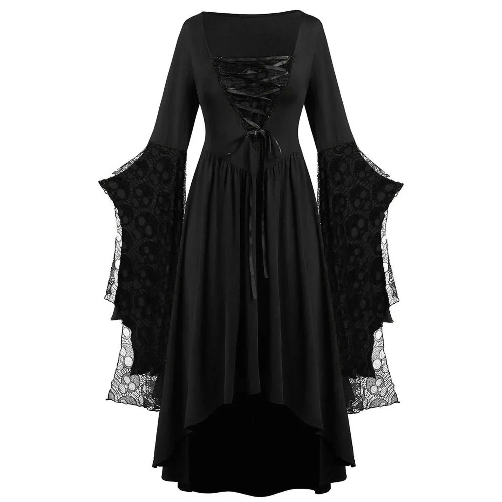 Grande taille 1XL-5XL femmes mode crâne dentelle sangle robe populaire robe de soirée Halloween tempérament rétro Halloween longue robe