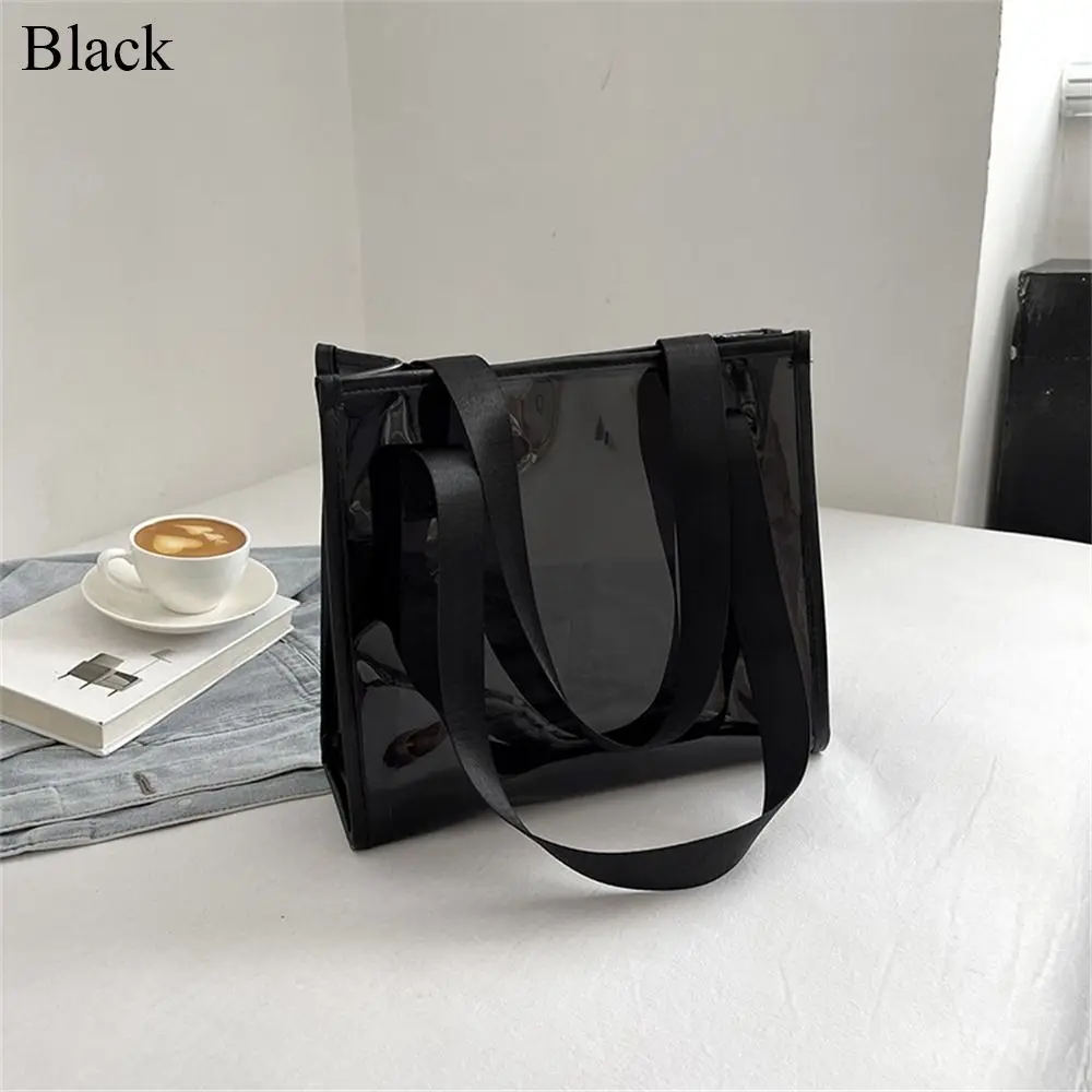 

Fashion Clear Transparent Tote Bag PVC Jelly Large Capacity Handbags Waterproof Shopping Bag Women