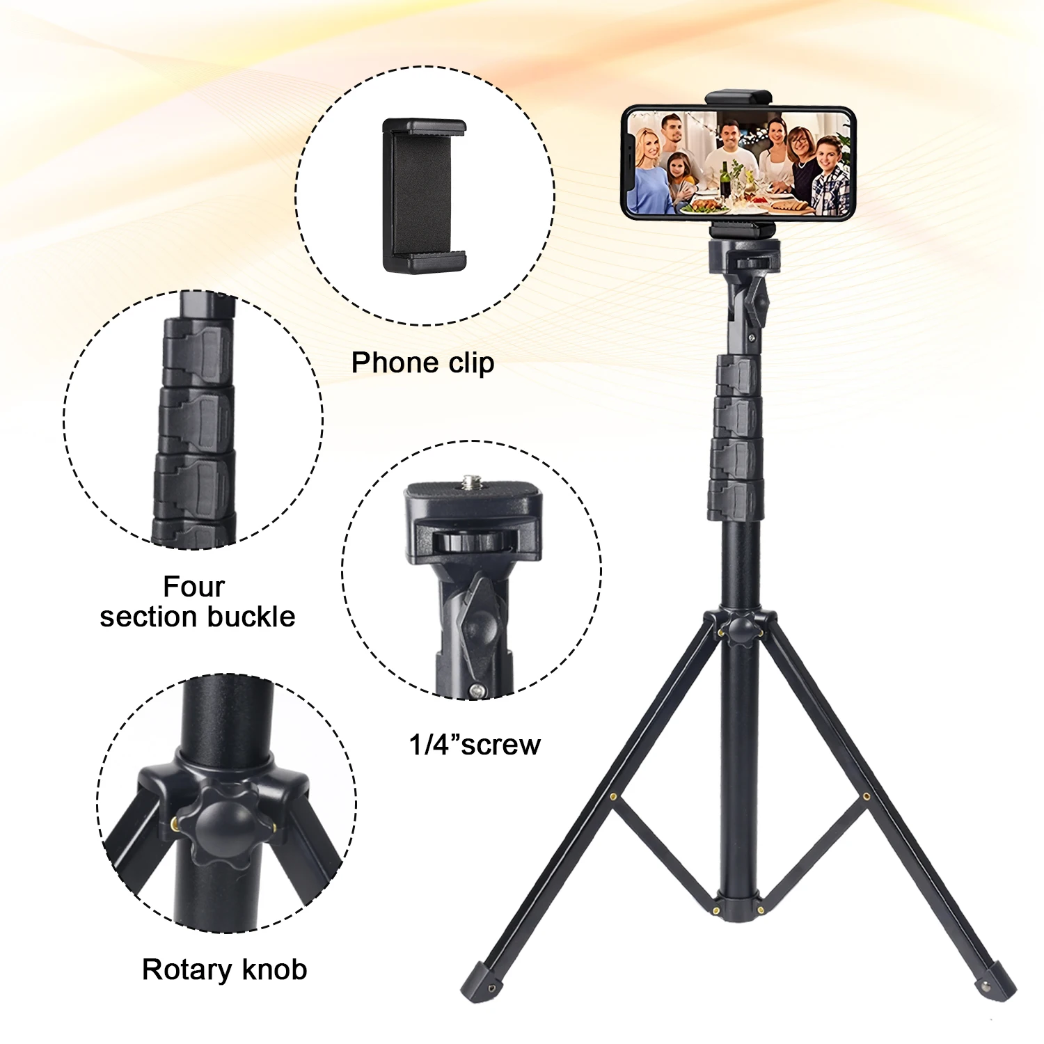 حامل ثلاثي متنقل قابل للتمديد 145 سم مع مشابك - ارتفاع قابل للتعديل مقاس 57.8 بوصة محمول ومتين للتصوير الخارجي #3