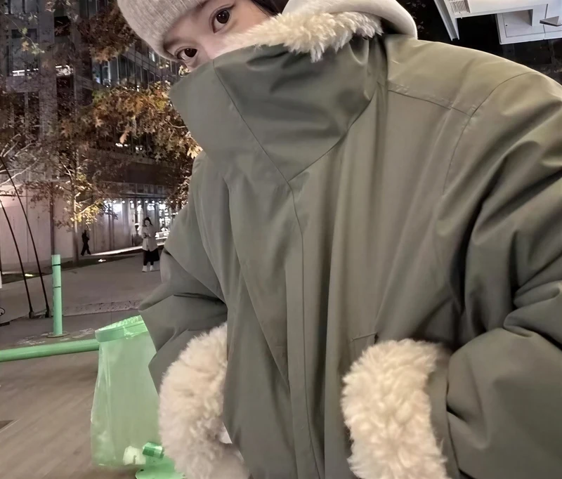 Parkas Womens Longues Autumn Blended Flannel Cropped Asymmetric Fitted Lace-Up Waist-Cinching Tied Pleated O-Neck Slimming Solid