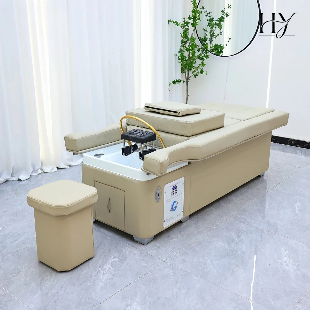 Water Circulation Scalp Therapy Shampoo Bed, Multifunctional Head Spa Massage Table With Stool For Beauty Salon