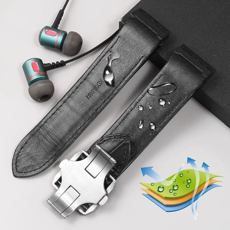 Stainless Steel Butterfly Buckle Watchbands for Cartier Santos 100 Genuine Leather Waterproof Sweatproof 20mm 23mm Watch Strap