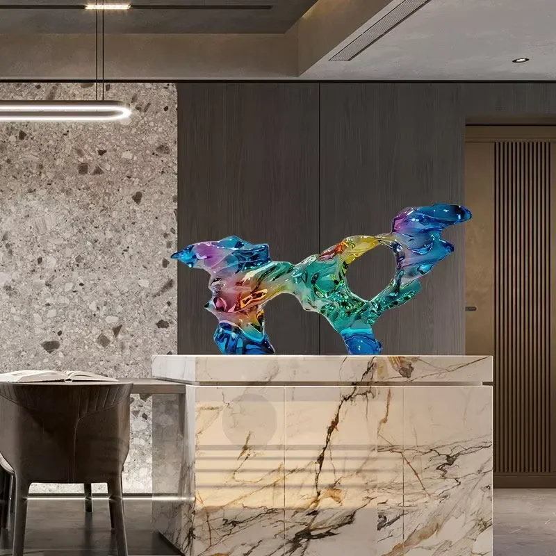 Transparent Resin Taihu Stone Sculpture Abstract Ornament Living Room Desktop Entrance Sales Office Hotel Reception Soft