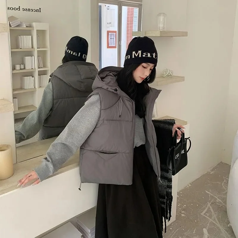 

Женский осенне-зимний свободный хлопковый жилет в корейском стиле, женское пальто, хлопковый жилет на пуху, новинка 2026, женский однотонный жилет