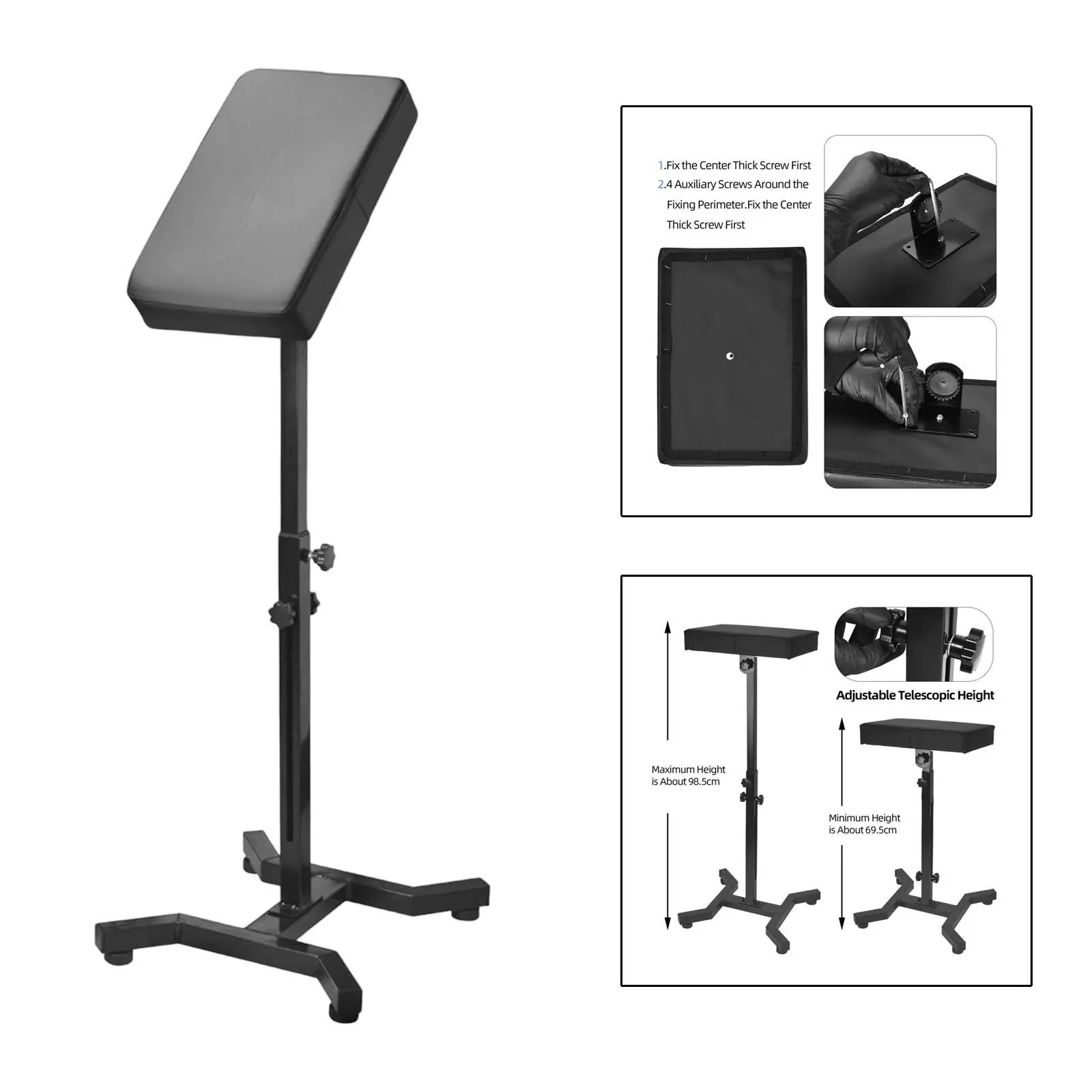 Tattoo Armrest Height Adjustable PU Leather Arm Leg Rest Portable Artist