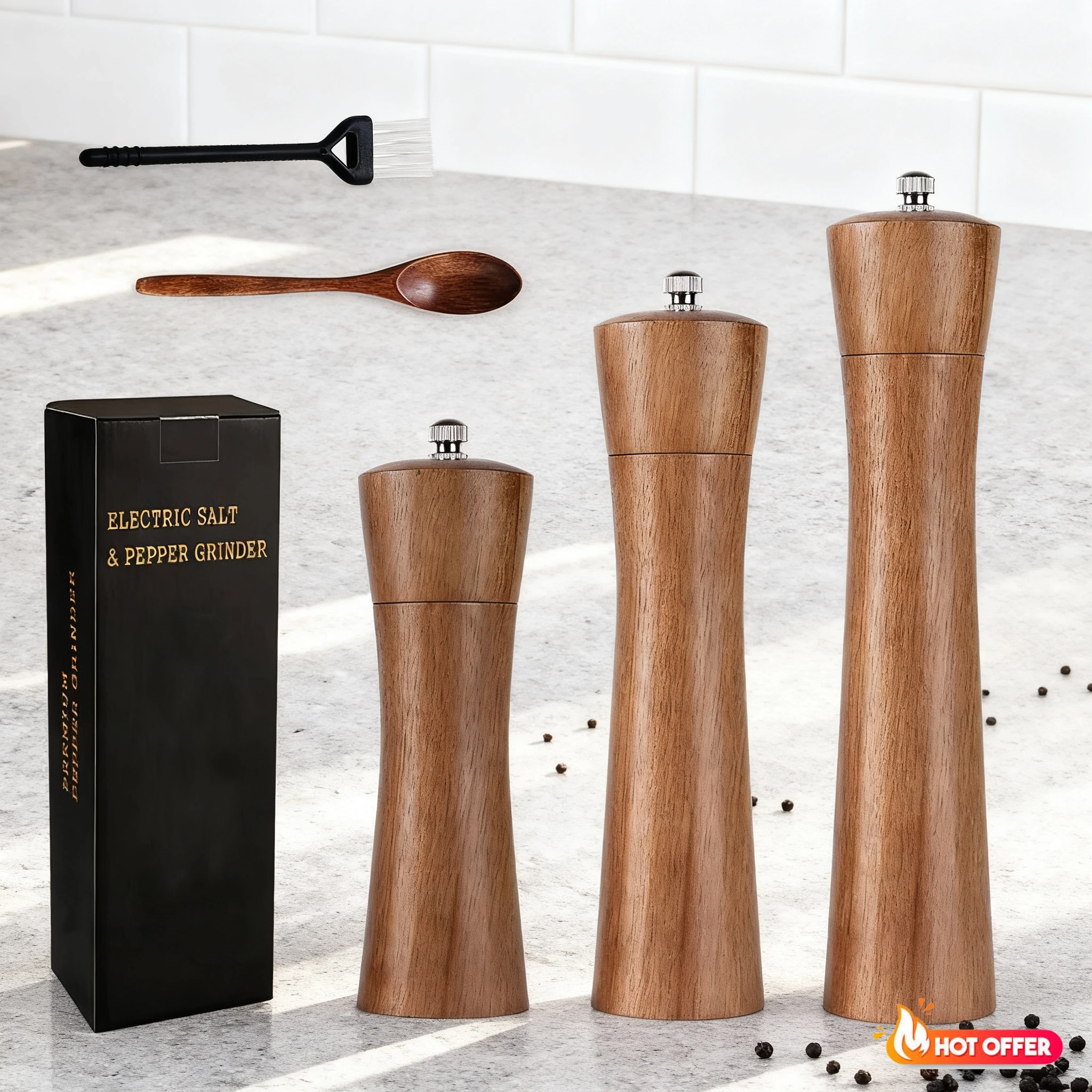 und Pfeffermühle Akazienholz Gewürzpfeffermühle mit stark verstellbarer Keramikmühle Küche Kochutensilien Salz