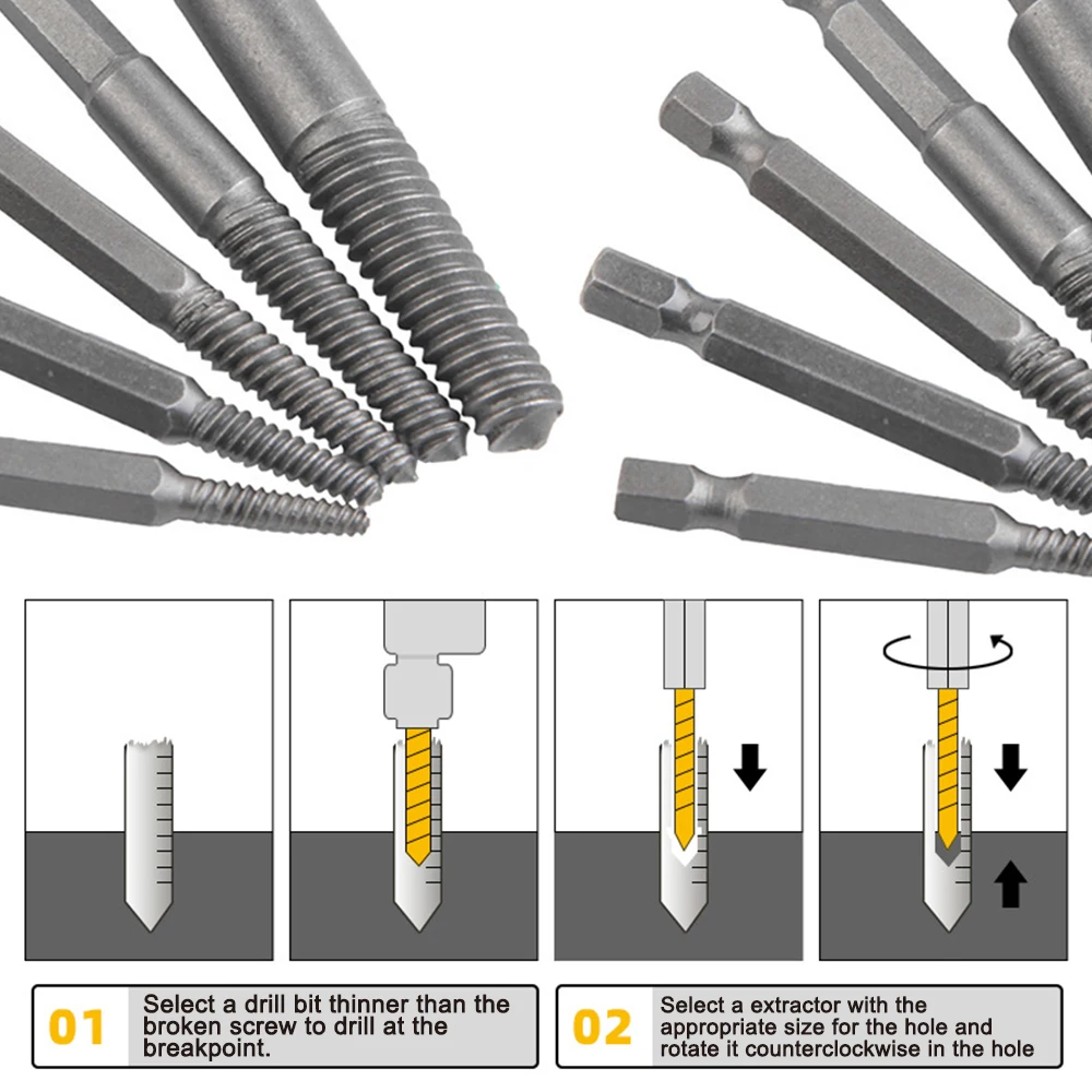 5pc Hexagonal Handle Broken Head Screw Extractor 60mm Black Quick Release Electric Hexagonal Broken Thread Removal Tool Set