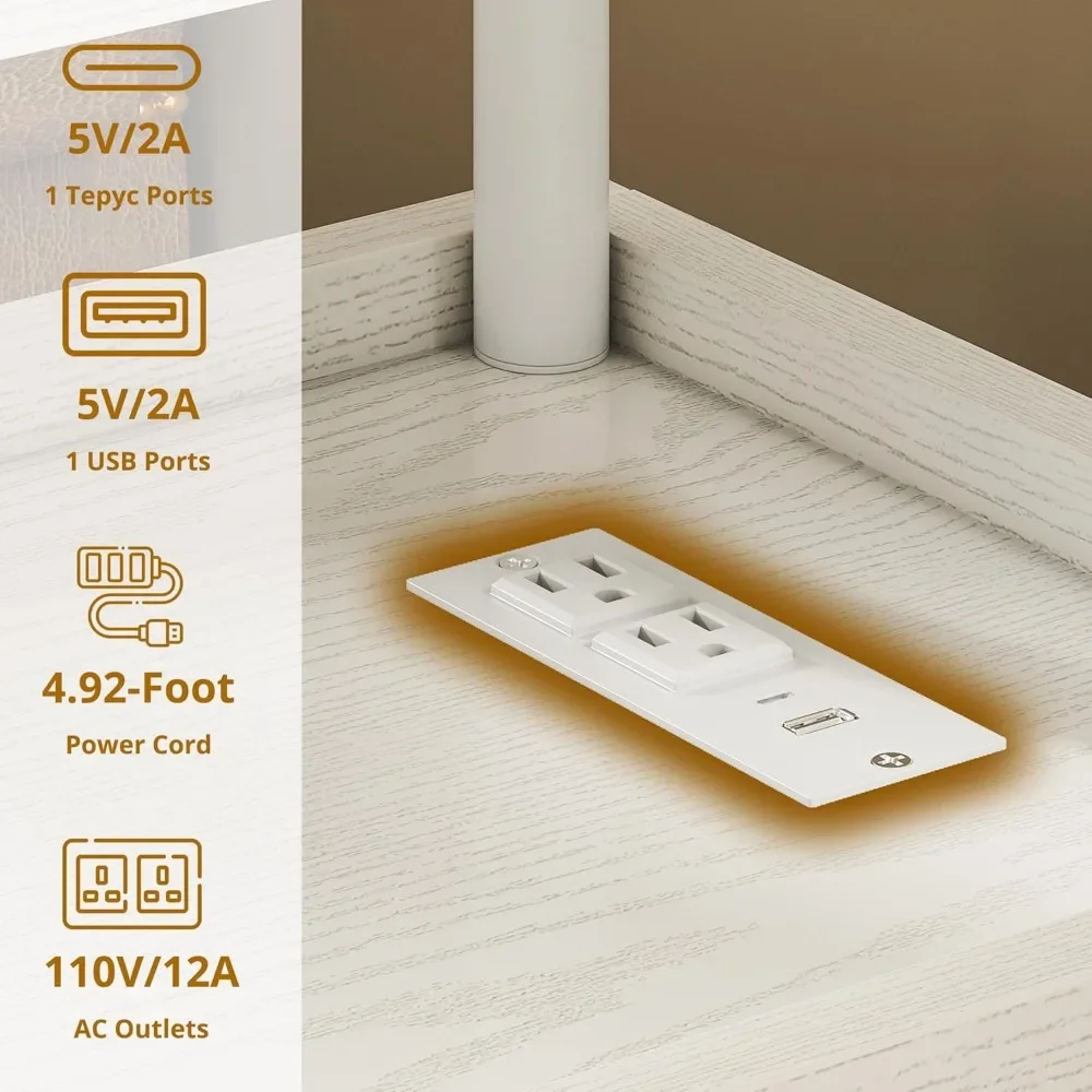 Night Stand com estação de carregamento Mesa lateral estreita com gavetas Mesa de cabeceira branca para espaços pequenos Mesa com mesa de carregamento