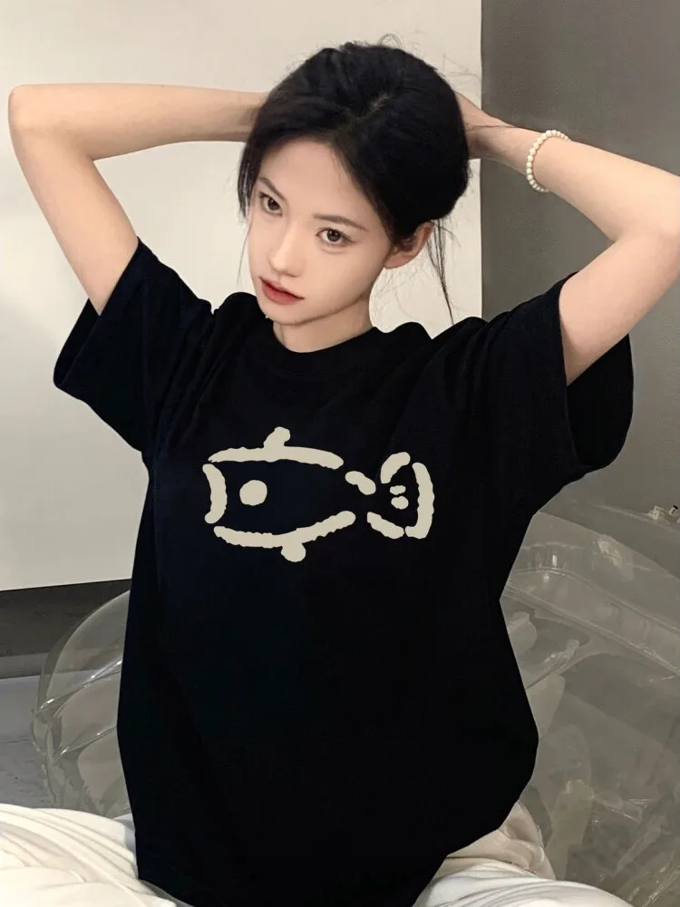 

Ретро-американская футболка с коротким рукавом, летняя, новая, модная, брендовая, хлопковая, с круглым вырезом, повседневная одежда для студентов