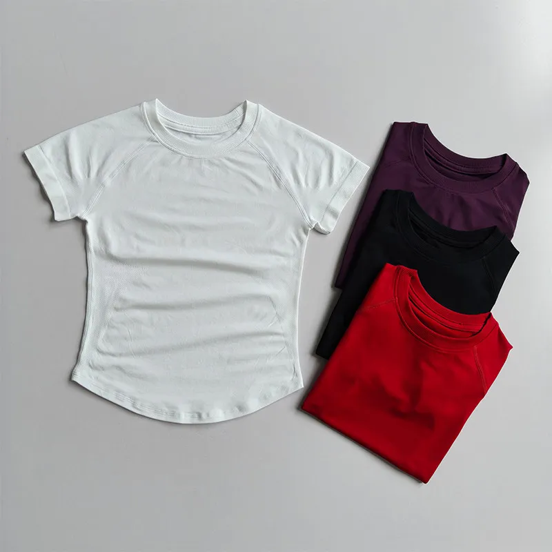 Yoga-Bekleidung Kurzarm-Shirts Damen Sommer Neu Schnelltrocknend Outdoor Fitness Lauf-Top Gym-Outwear Trainings-Sport-T-Shirt – Detail 15