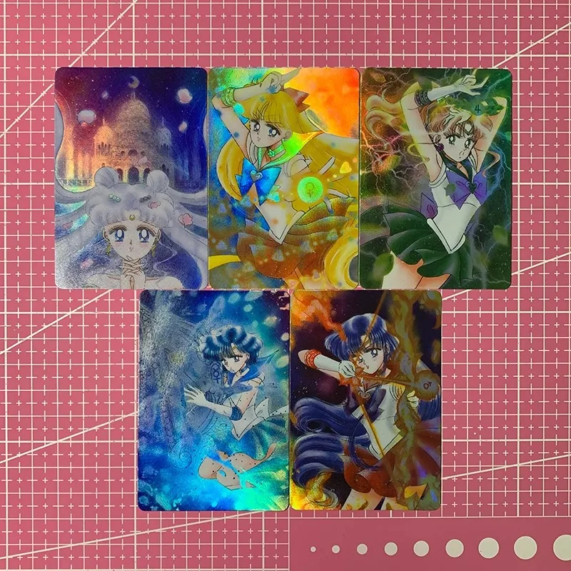 5pcs/set Sailor Moon Tsukino Usagi Aino Minako Self Made Refraction Flash Card Anime Classics Game Collection Cards Toy Gift