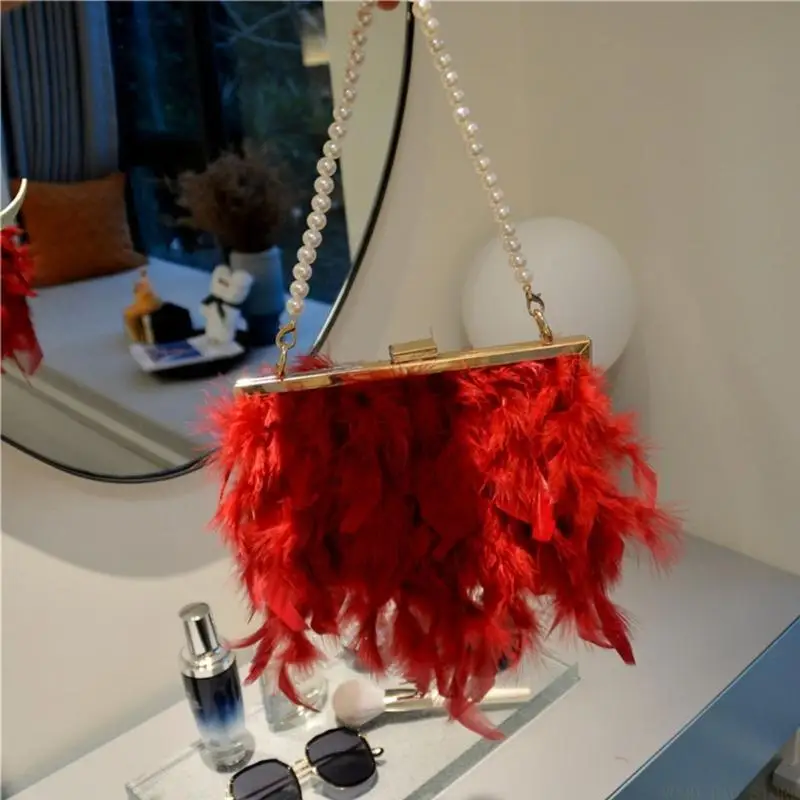 

X90D Women Bags Handbags Ostrich Clutch Luxury Handbags Chain Evening Party Clutch Bag Crossbody Bag Shoulder Bag