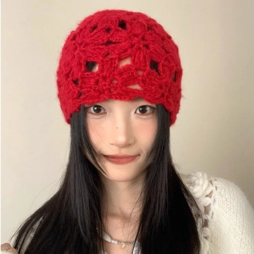 الحلو بلون زهرة كروشيه قبعة اليدوية الجوف بلوفر مغزول قبعة نسج قصيرة الحواف بيني قبعة السيدات #3