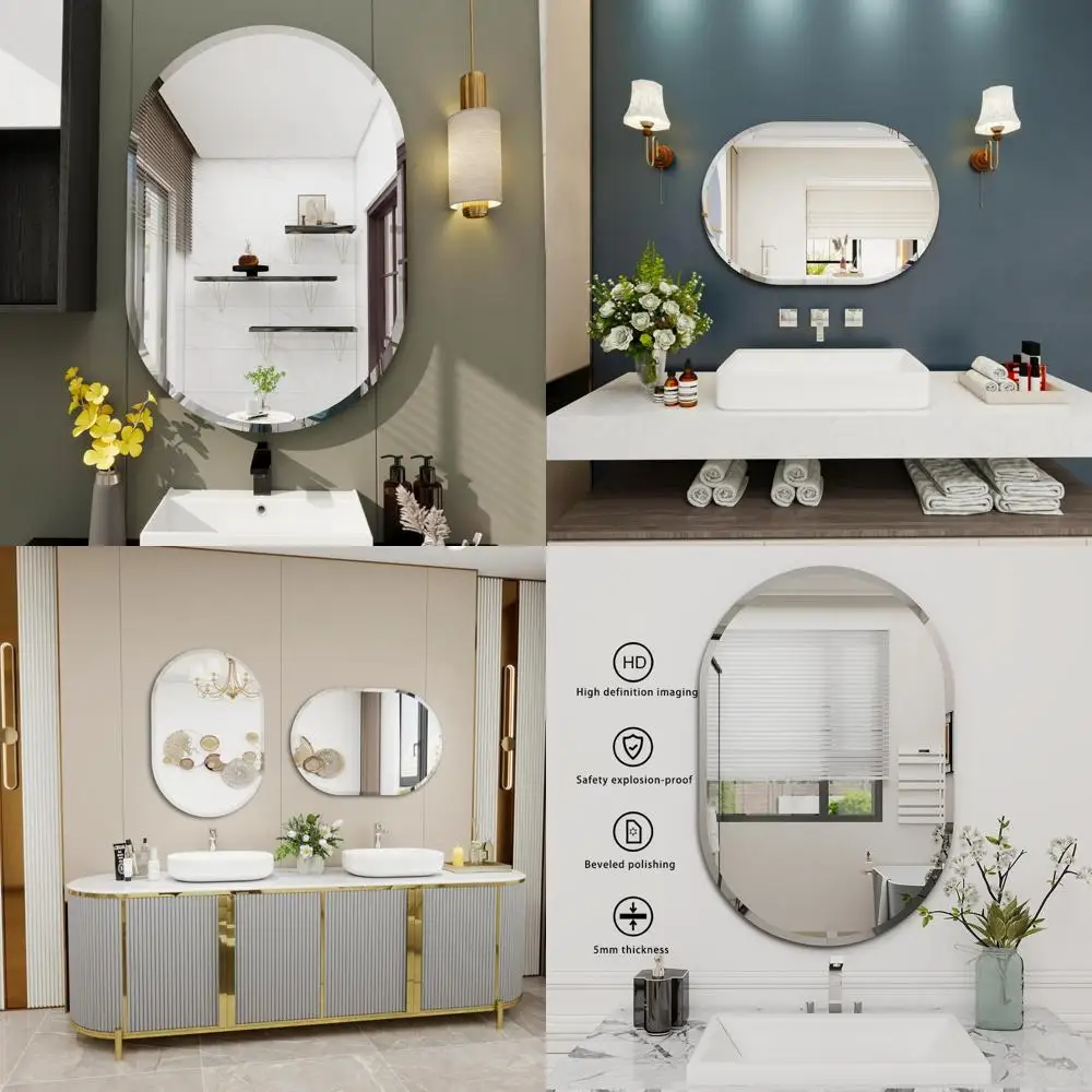 

Безрамное зеркало для ванной комнаты, безрамные зеркала для ванной комнаты 16X24 дюйма для раковины, скошенное зеркало для ванной комнаты, овальные зеркала для ванной комнаты