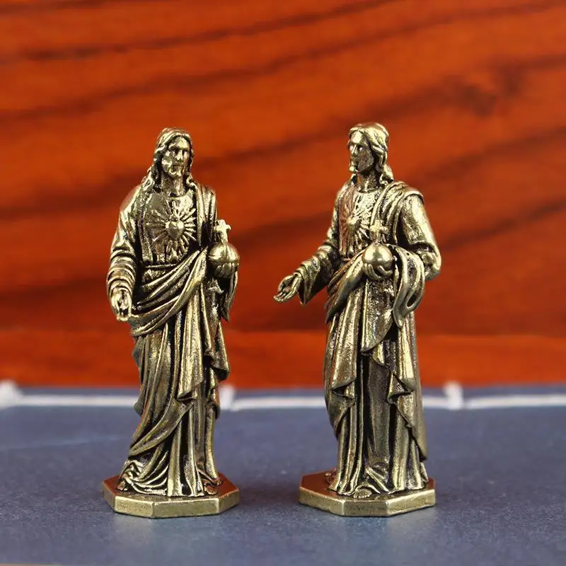 Handmade Brass Character Statue Vintage Copper Figurine Home Desktop Ornament Retro Metal Decor for Business Table Display Gift