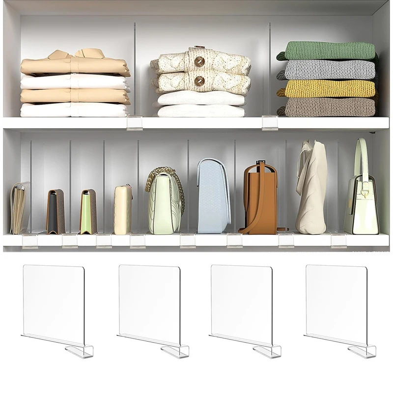 2pcs Transparent Closet Shelf Dividers Adjustable Shelves For Wardrobe Organizer Cloth Divider Cupboard Bookcase Divider Baffle