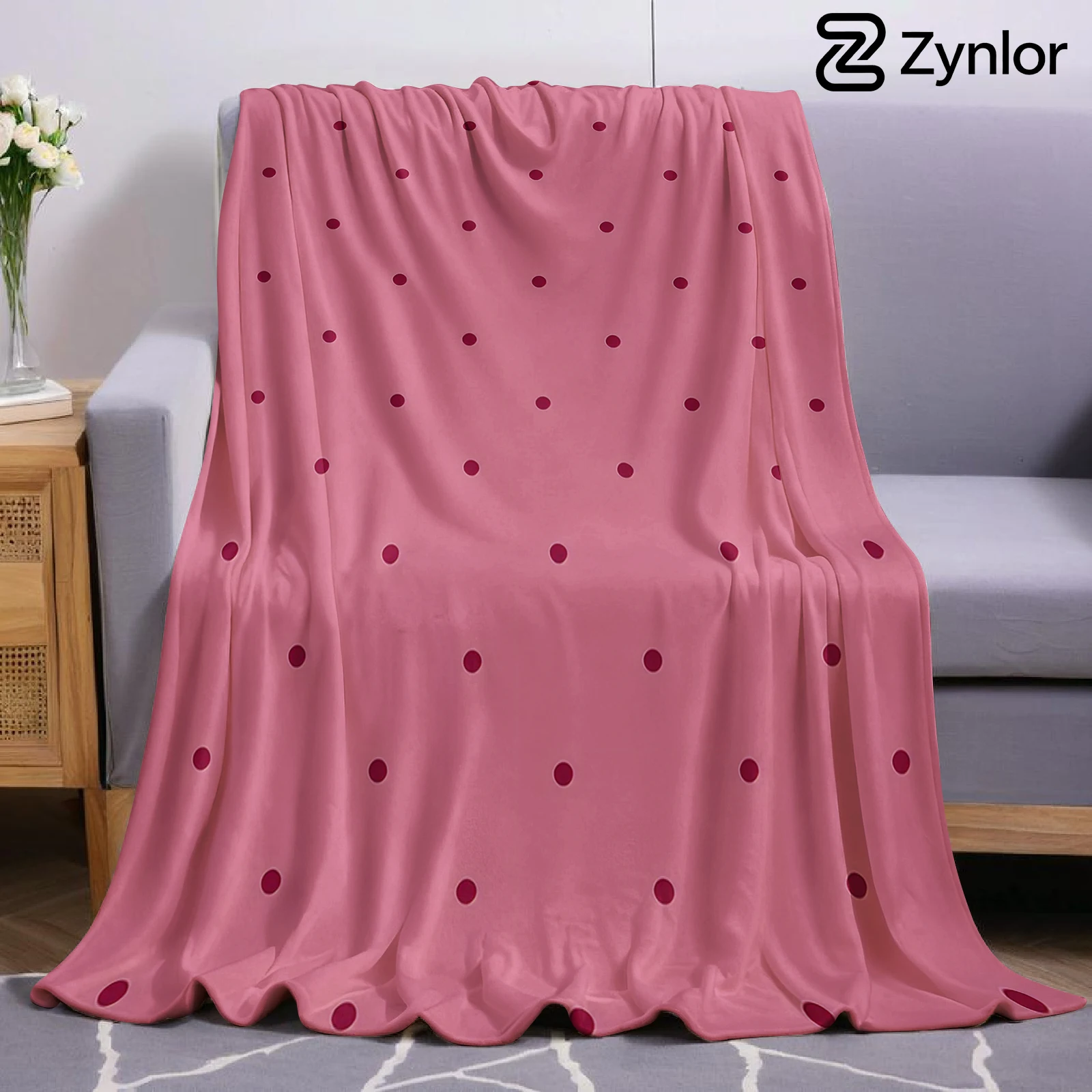 Dusty Rose Polka Dots Lightweight Microfiber Soft Christmas Fleece Blanket Warm Cozy Throw for Bed Sofa Office Travel All Season