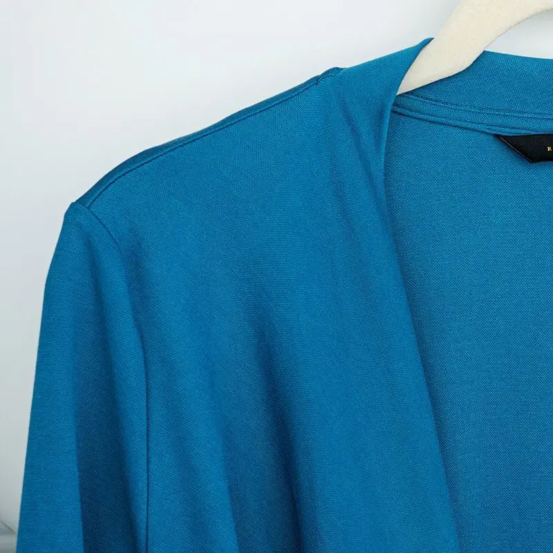 Intellectual V-neck Sweater Autumn and Winter New Elegant Peacock Blue Slim-Fitting Patchwork Lace-up Top