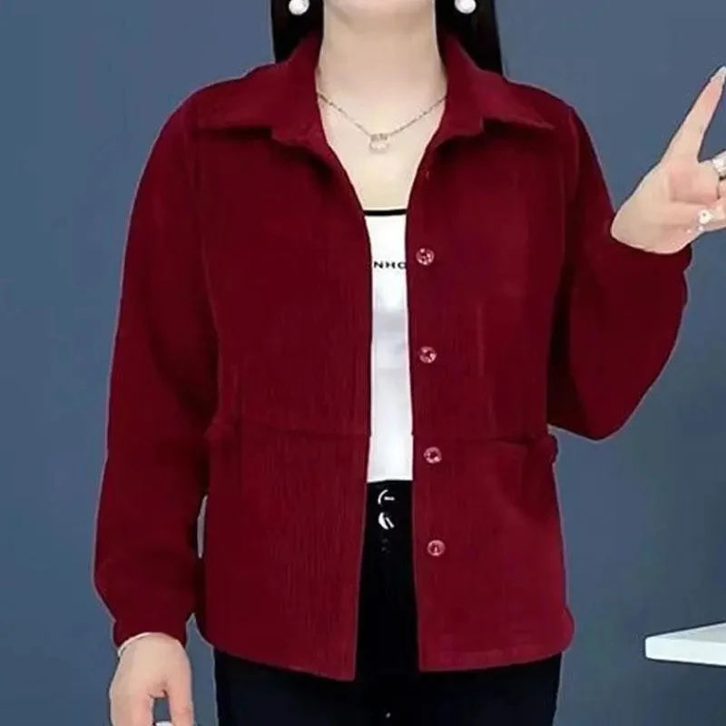 2026 New Spring Autumn Coat Female Korean Version Casual Corduroy Shirt Jacket Single breasted Buckle Women Outerwear Top
