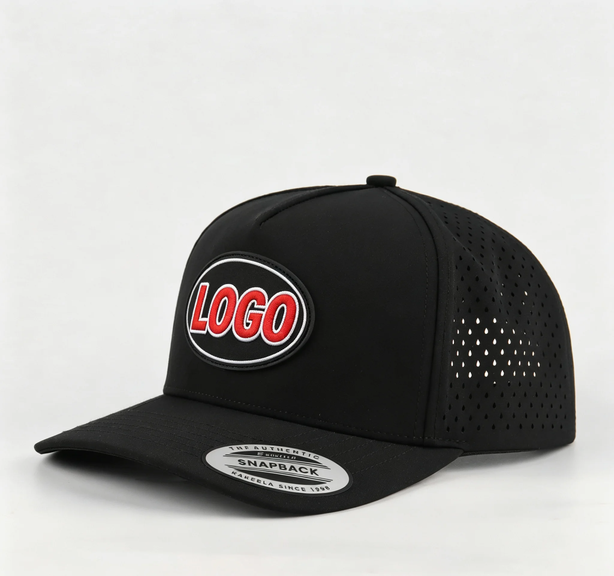 Unisex 5-Panel Golf Cap UV Cut 100% Polyester Breathable Dry Fast Rubber Patch Laser Hole Double Buckle Outdoorsmen Common