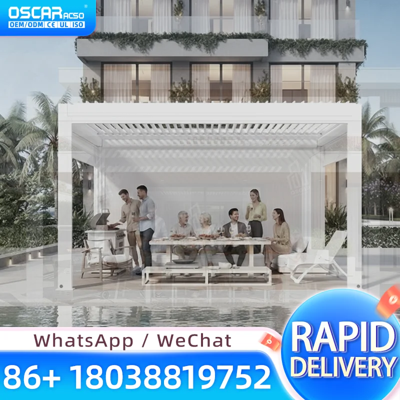 Outdoor Aluminum Bioclimatic Louvered Canopy and Gazebo Customizable for Garden Patio Balcony in 4X4 4X6 4X8 Sizes pergola