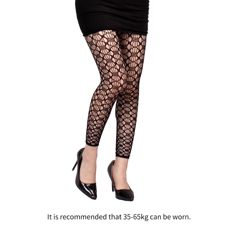 Womens Sexy Patterned Fishnet Footless Tights High Waist Net Footless Leggings Pantyhose Sheer Thigh High Stockings