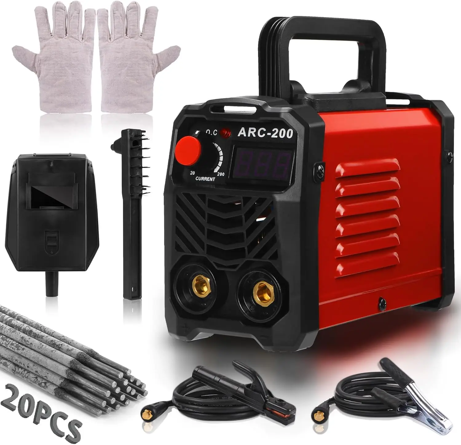 

Mini Portable Stick Welder, 110V ARC200 IGBT Inverter with Hot Start Digital Display Anti-Stick Electrode Holder and 20 Rods