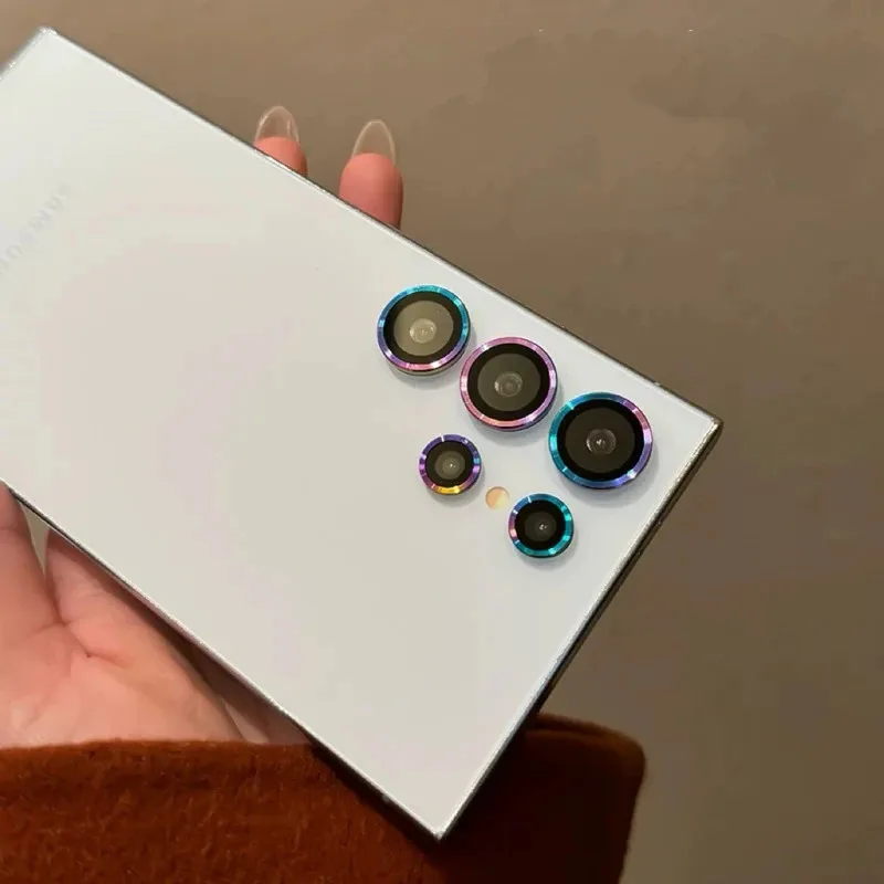 زجاج عدسة معدني لهاتف سامسونج جالاكسي S25 Ultra S23 Plus S25+ واقي عدسة مجهز بمحدد لغطاء عدسة الكاميرا S24Ultra