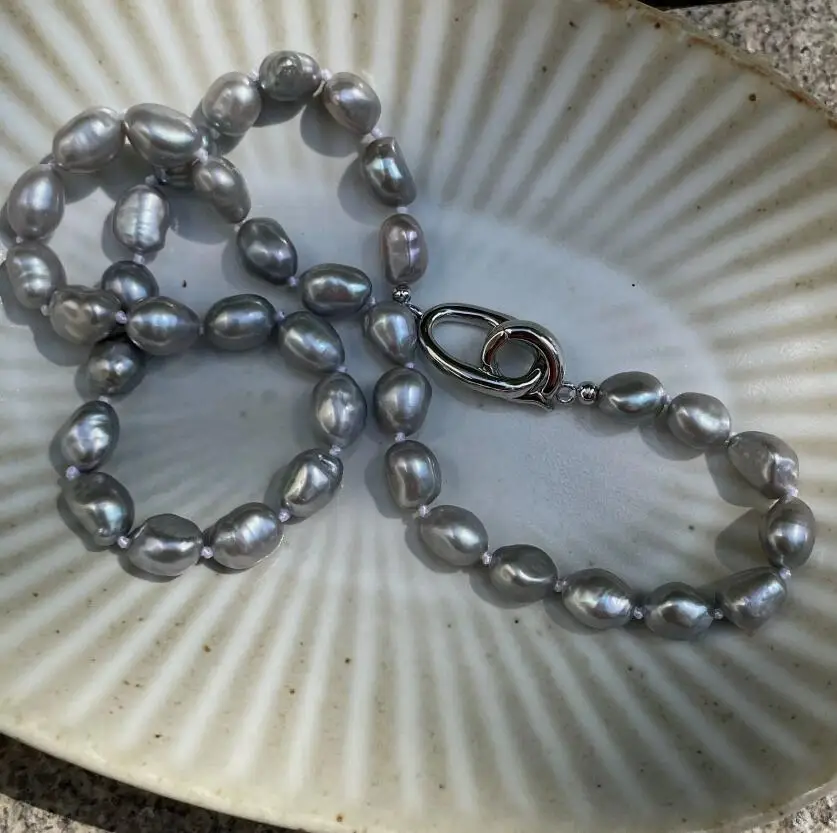 gorgeous 9-10mm south sea silver grey pearl necklace 18inch 925s
