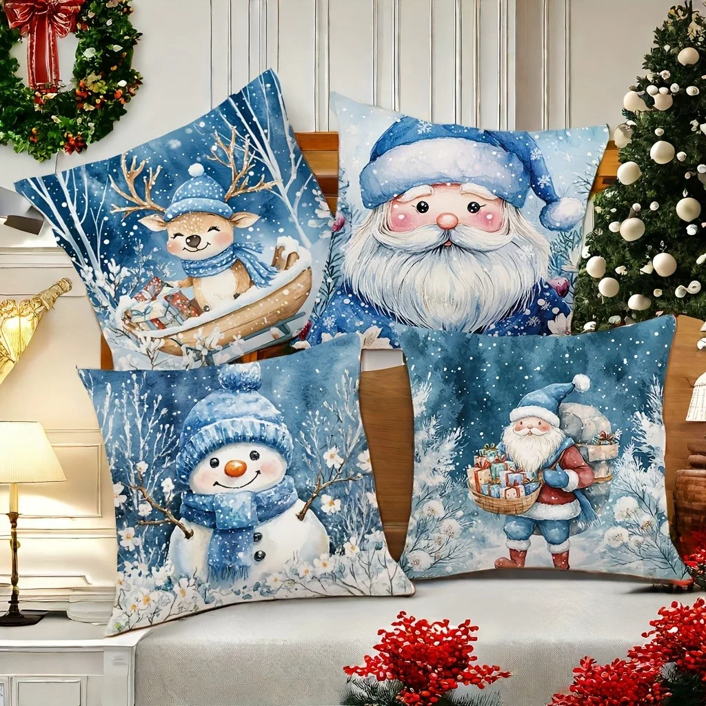 Christmas decoration pillowcase cute Santa Claus Snowman fawn pillow cover Sofa cushion cover home decoration New Year gift