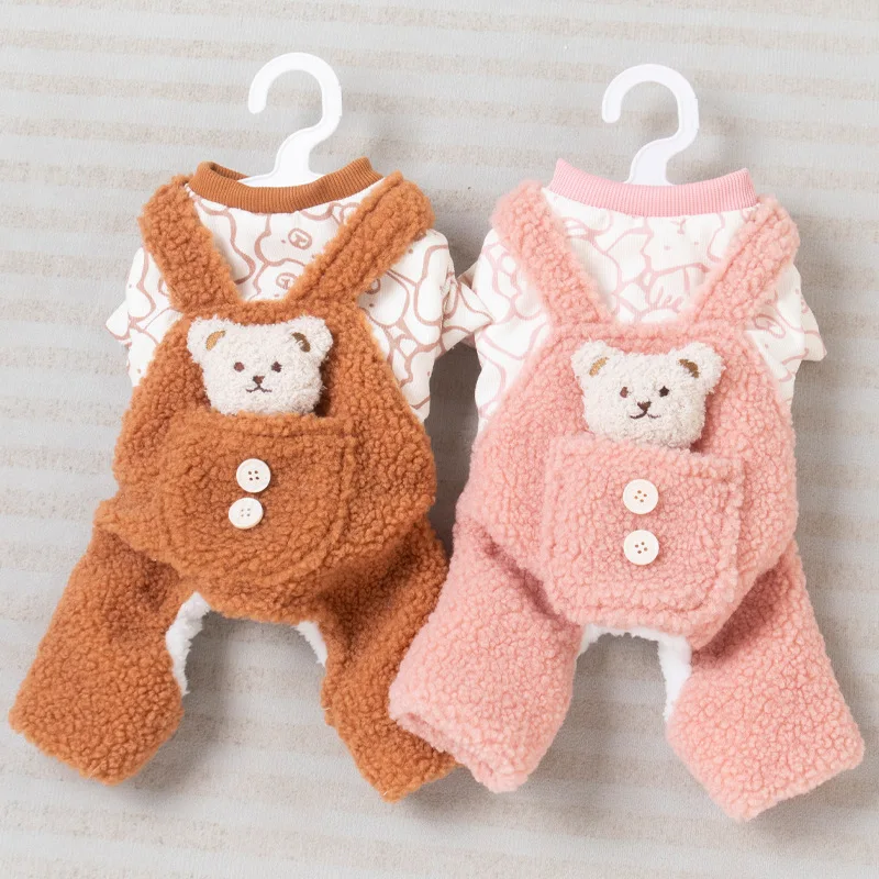 Winter Velvet Overalls Warm Teddy Bear Jumpsuit Cat Clothing Four Legged Pants Universal Thick Pet Clothing Puppy Clothes Dog w