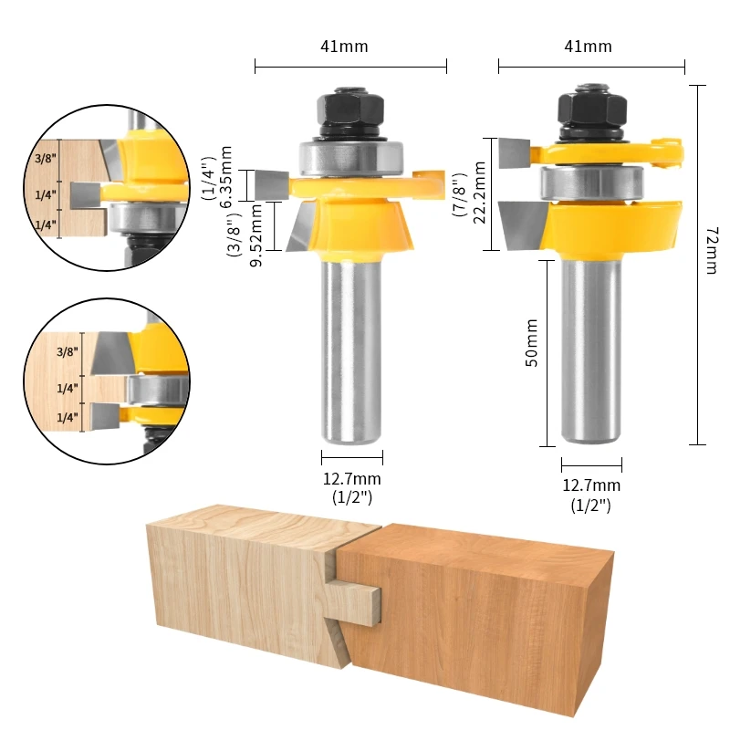 YUSUN 2PCS 15° Reversible Stile&Rail Assembly Chamfer Cttter Router Bit Woodworking Milling Cutter For Wood Tools