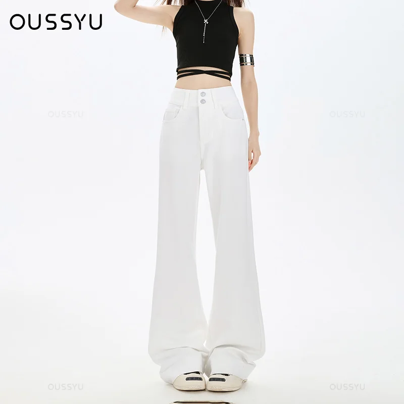 

Summer Woman Jeans High Waist Wide Leg Y2K Cotton Denim Clothing Straight Pant Fashion Comfort White Women Casual Trousers